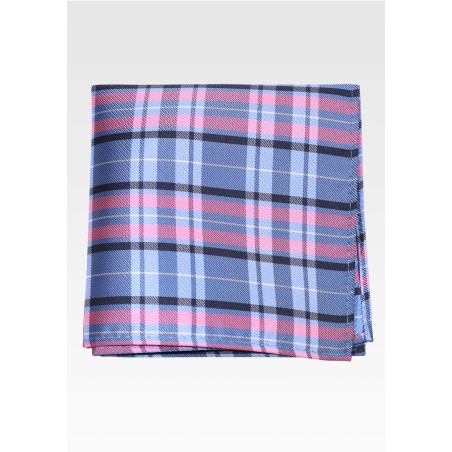 Light Blue and Pink Tartan Checkered Pocket Square