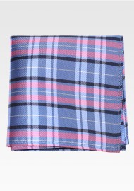 Light Blue and Pink Tartan Checkered Pocket Square