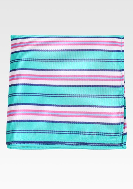 Turquoise and Pink Striped Pocket Square