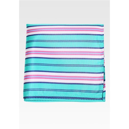 Turquoise and Pink Striped Pocket Square