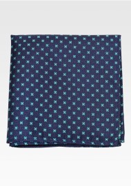 Denim Blue Pocket Square with Tiny Green Flowers