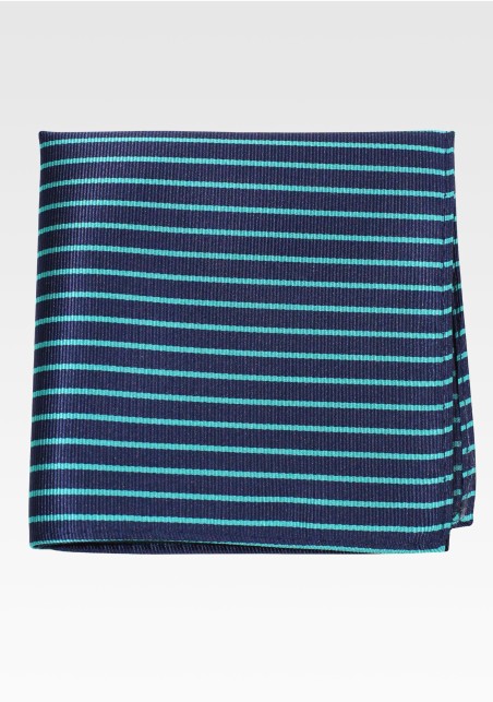 Thin Striped Pocket Square in Navy and Green