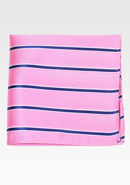 Pink Ribbed Textured Pocket Square with Blue stripes