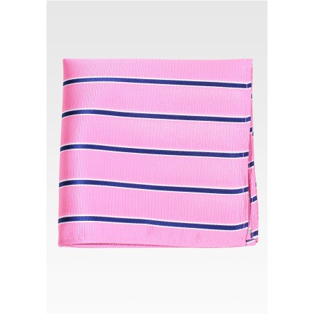 Pink Ribbed Textured Pocket Square with Blue stripes
