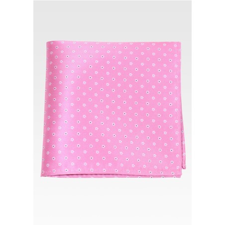 Pink Mens Pocket Square with Small Woven Blue Flowers