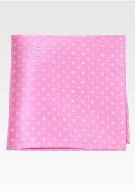 Pink Mens Pocket Square with Small Woven Blue Flowers