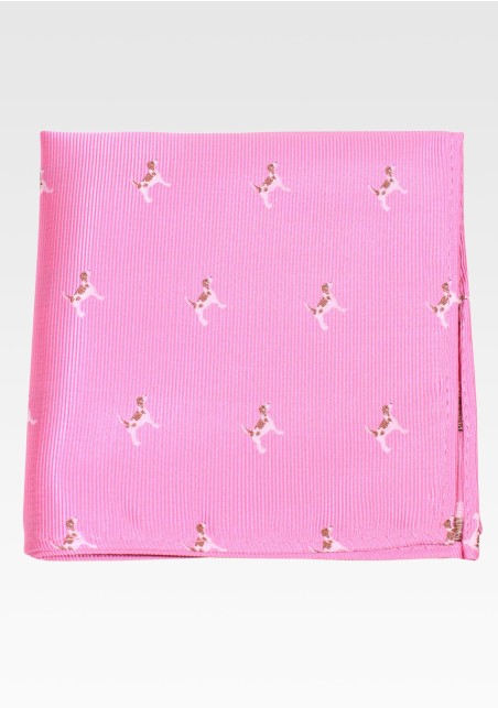 Carnation Pink Pocket Square with Dogs
