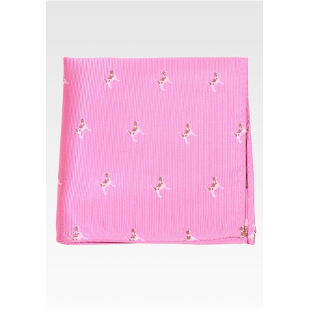 Carnation Pink Pocket Square with Dogs