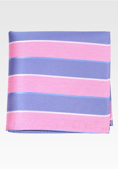 Pink and Blue Striped Pocket Square in Satin Finish