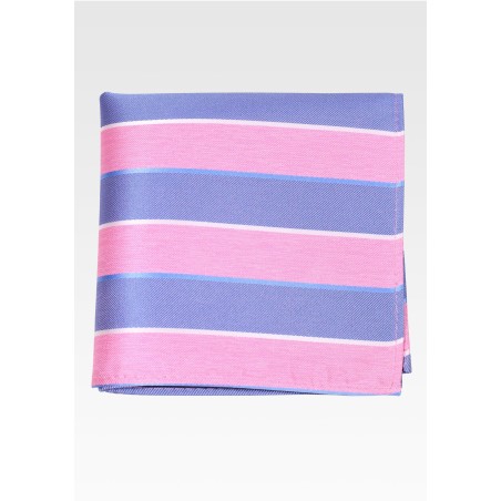 Pink and Blue Striped Pocket Square in Satin Finish