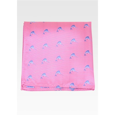 Pink Pocket Square with Sailfish in Blue