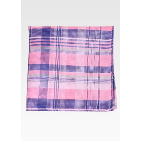 Pink Plaid Pocket Square | Hanky in Pink, Blue, Silver Check