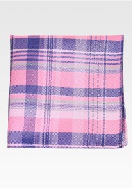 Pink Plaid Pocket Square | Hanky in Pink, Blue, Silver Check