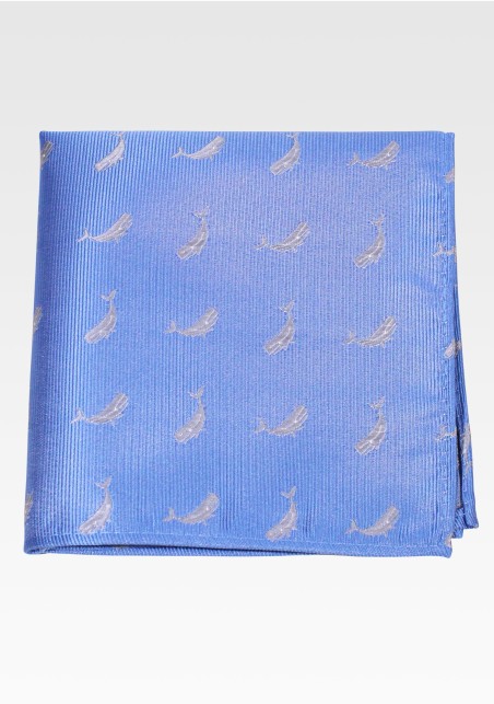 Blue Pocket Square with Small Embroidered Whales