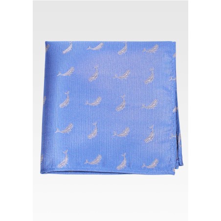 Blue Pocket Square with Small Embroidered Whales