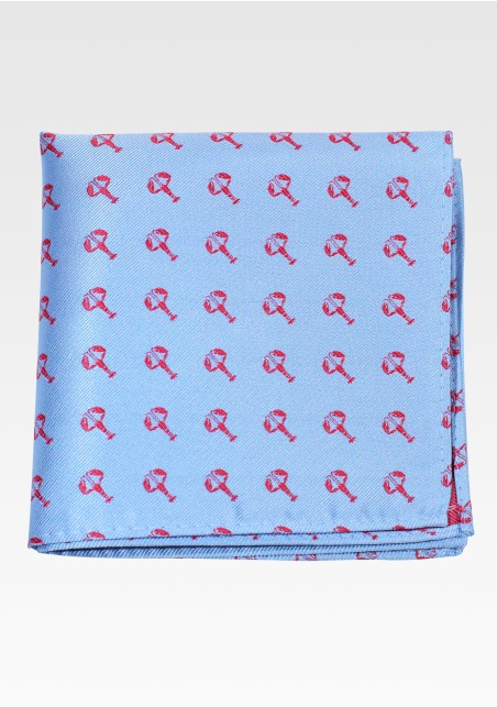 Blue Pocket Square with Lobster Pattern