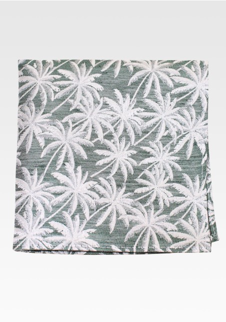 Linen, Silk, Cotton Pocket Square in Sage Green Palm Design