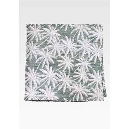 Linen, Silk, Cotton Pocket Square in Sage Green Palm Design