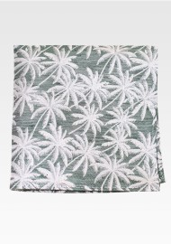 Linen, Silk, Cotton Pocket Square in Sage Green Palm Design