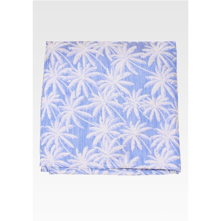 Linen, Silk, Cotton Pocket Square in Sky Blue with Palms