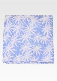 Linen, Silk, Cotton Pocket Square in Sky Blue with Palms