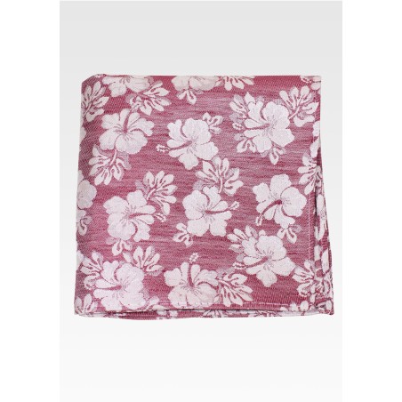 Linen, Silk, Cotton Pocket Square in Red with Hibiscus Flowers