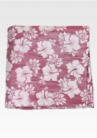 Linen, Silk, Cotton Pocket Square in Red with Hibiscus Flowers