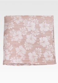 Linen, Silk, Cotton Pocket Square in Wheat Tan with Hibiscus Flowers