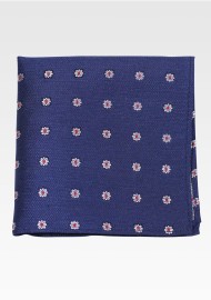 Royal Blue Pocket Square with Florals on Matte Woven Silk Fabric