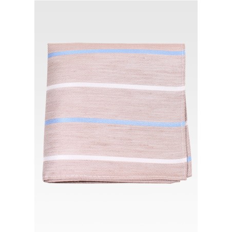 Wheat Tan Pocket Square with Stripes in Linen, Cotton, Silk