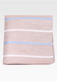 Wheat Tan Pocket Square with Stripes in Linen, Cotton, Silk