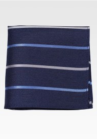 Denim Blue Pocket Square in Linen, Silk, Cotton Fabric with Stripes