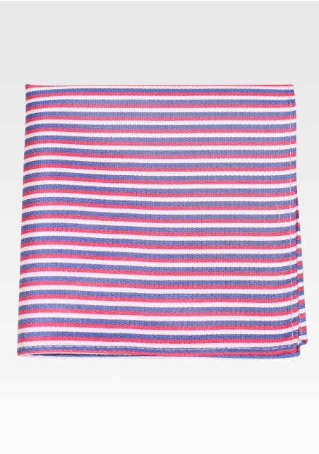 Red, White, Blue Striped Pocket Square in Silk and Cotton