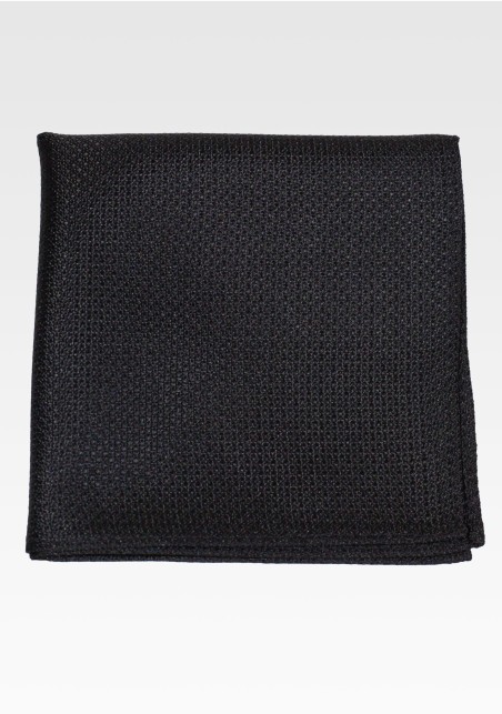 Pique Pocket Square in Black | Solid Black Silk Hanky