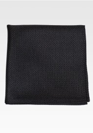 Pique Pocket Square in Black | Solid Black Silk Hanky