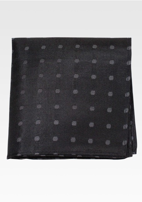 Black Silk Pocket Square with Charcoal Polka Dots