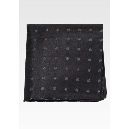 Black Silk Pocket Square with Charcoal Polka Dots