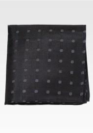 Black Silk Pocket Square with Charcoal Polka Dots