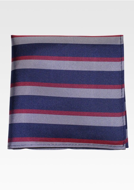 Navy, Gray, and Wine Pocket Square with Stripes