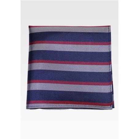 Navy, Gray, and Wine Pocket Square with Stripes