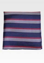 Navy, Gray, and Wine Pocket Square with Stripes