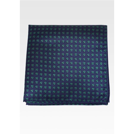 Blue Pocket Square with Green Shamrocks