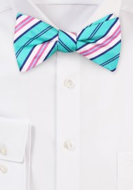 Turquoise Green and Pink Repp Stripe Bow Tie