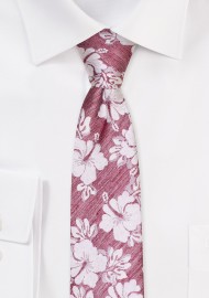 Hibiscus Flower Tie in Skinny Width | Red Skinny Tie with Hibiscus Flowers