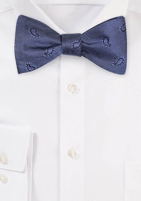 Self Tie Steel Blue Bow Tie | Steel Blue Paisley Designer Bow Tie in Pure Silk