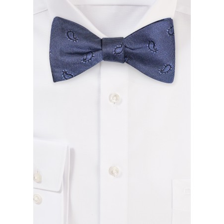 Self Tie Steel Blue Bow Tie | Steel Blue Paisley Designer Bow Tie in Pure Silk