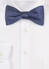 Self Tie Steel Blue Bow Tie | Steel Blue Paisley Designer Bow Tie in Pure Silk