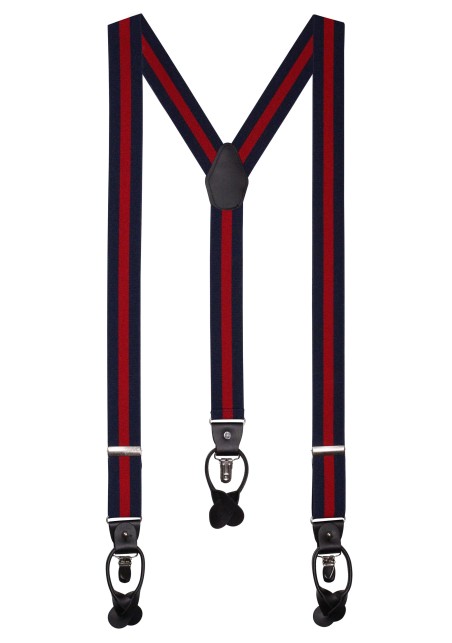 Navy and Burgundy Red Elastic Suspenders with Stripes