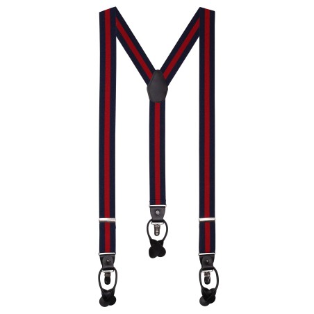 Navy and Burgundy Red Elastic Suspenders with Stripes