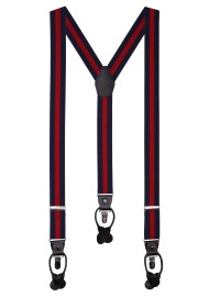 Navy and Burgundy Red Elastic Suspenders with Stripes